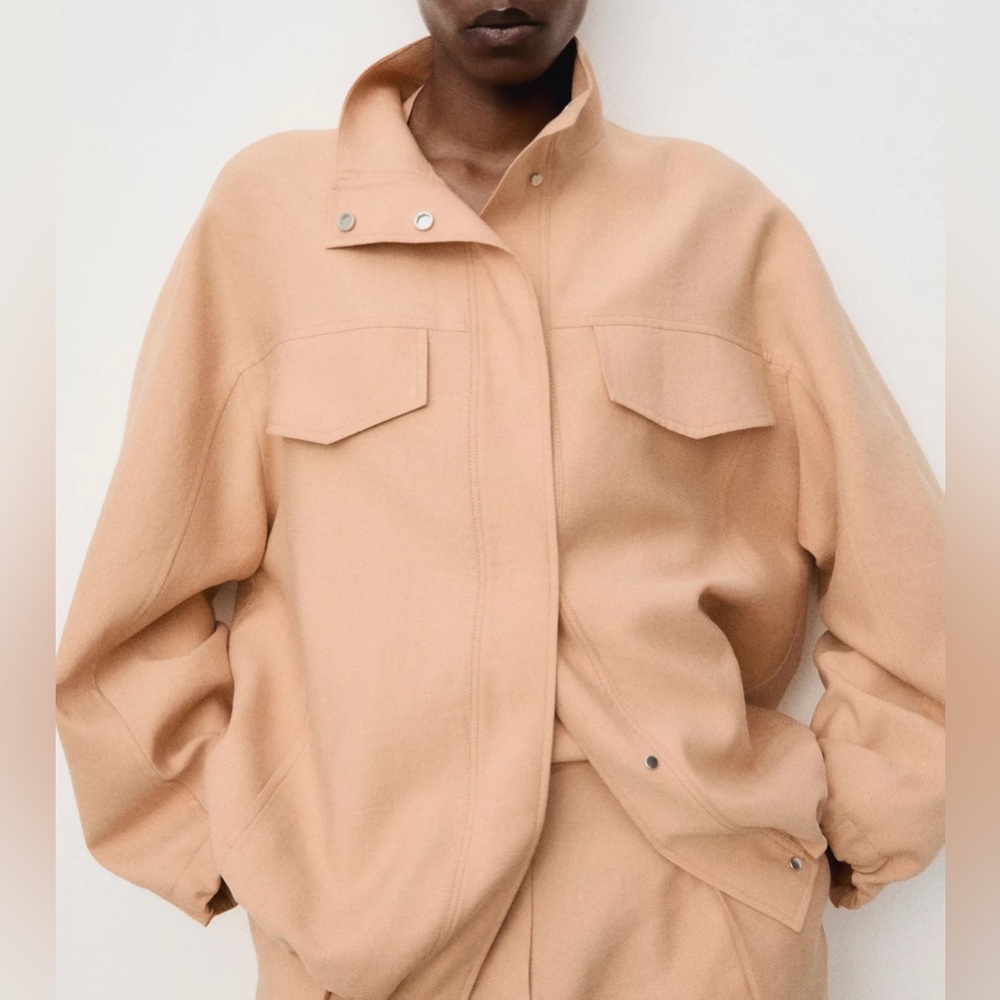 Mango Oversized Lyocell Women's Jacket - Nude Size S